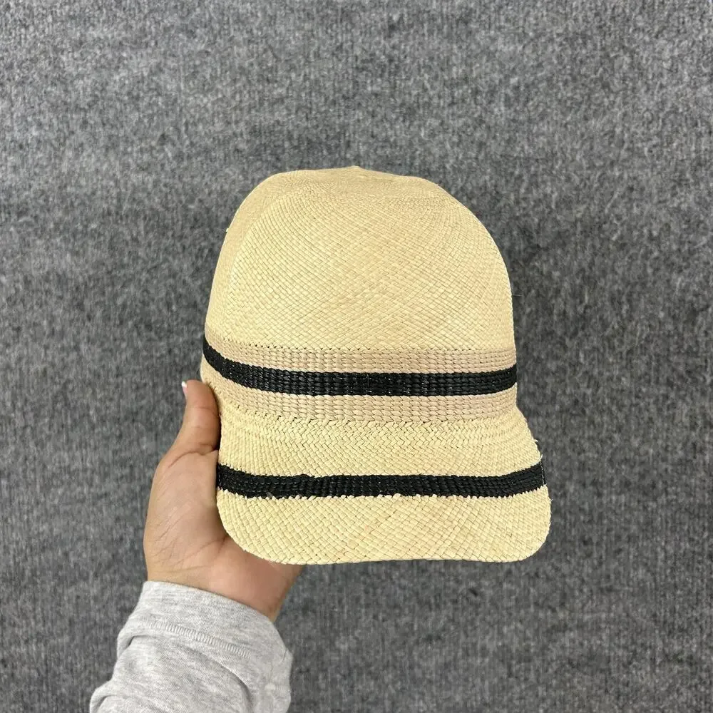 Rag & Bone Womens Medium Leather Trimmed Straw Baseball Hat Cap Summer Resort